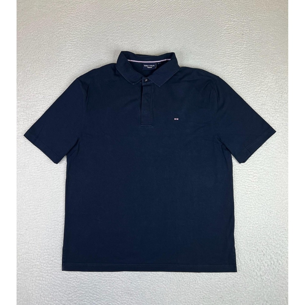 Eden Park Team Polo Shirt Mens XL Blue Solid 100% Cotton Bow Tie Logo Casual